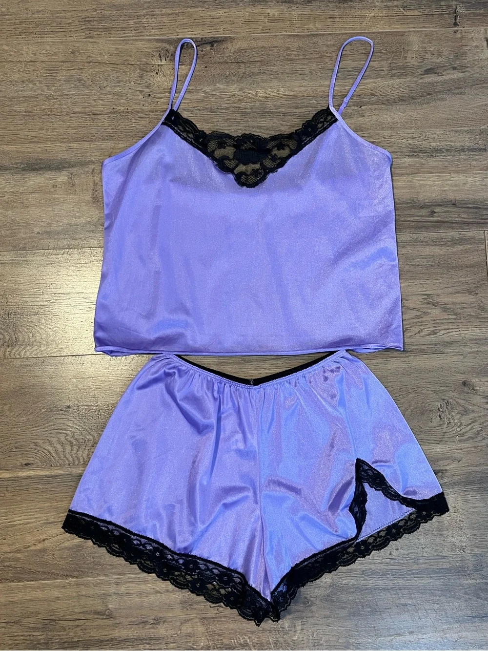 VNTG 90s Petra Fashions Purple Lace Cami Lingerie Sleep Set Made in the‎ USA